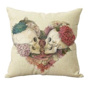 Summerween Skulls in Love Cotton Linen Throw Pillow Cover 18" x 18"